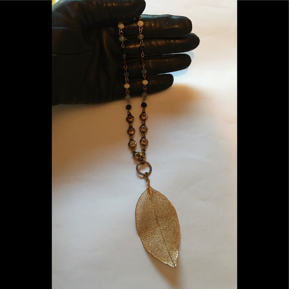 Gorgeous Gold Leaf & Beaded Necklace